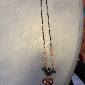 Halloween Bat & Jack-O'-Lantern Necklace - Orange